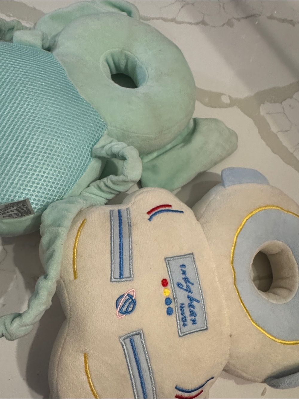 Soft Plush Space-Themed Baby Head Support Pillow - Cream & Mint